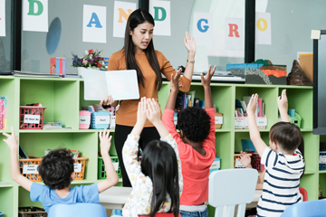 Teacher asking her classroom a question